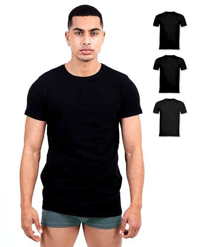 SKIPPER 3er Pack Herren T-Shirt Rundhals I Stretch I Basic Shirt in Schwarz I Unterziehshirt aus 95% Baumwolle & 5% Elasthan I Business Unterhemd Herren I Oeko-TEX Zertifiziert I Größe M von SKIPPER