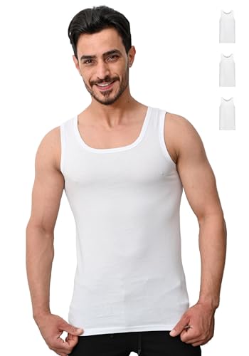 SKIPPER Herren T-Shirt 3er Pack Tank Top Unterhemd Slim Fit aus Baumwolle - Ärmelloses Unterziehshirt Männer (DE/NL/SE/PL, Alphanumerisch, XL, Regular, Regular, Weiß) von SKIPPER