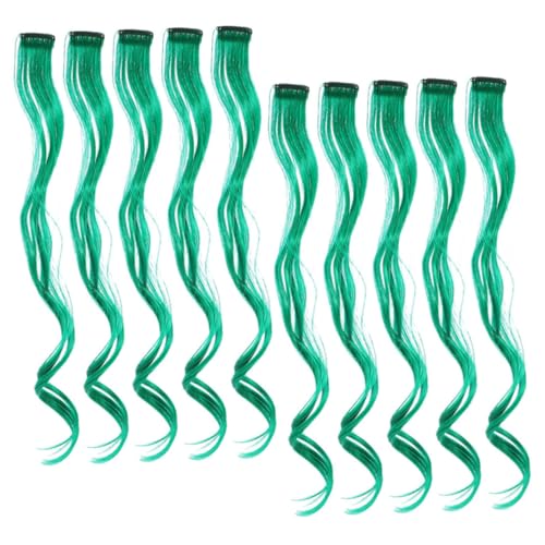 SKISUNO 10stücke Farbige Haarverlängerungen Für Damen Dekorative Grüne Haarverlängerungen Haarteil Für Mädchen Mit Haarspangen Lockig von SKISUNO