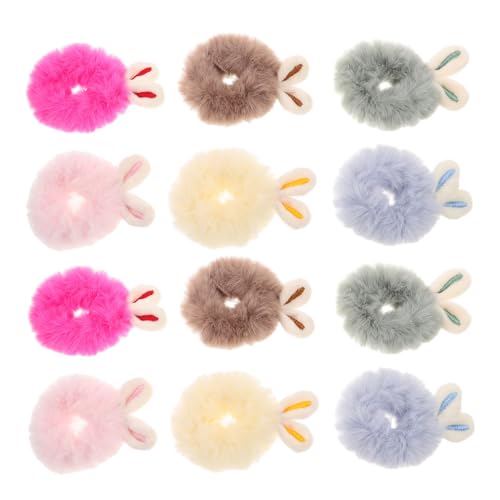SKISUNO 12 Stück Teiliges Flauschige Kaninchenohr Haargummis Bunte Elastische Haarbänder für Mädchen Weiche Ponytail Halter in Candy Farben mit Robustem Stretch für Sicheren Halt von SKISUNO