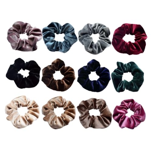 SKISUNO 12 Stück Teiliges Samtige Haargummis für Frauen und Mädchen Elastische Ponytail Holder Robustes Haarknoten Accessoire Modisch Schlicht Vielseitig Einsetzbar für Alltag und von SKISUNO