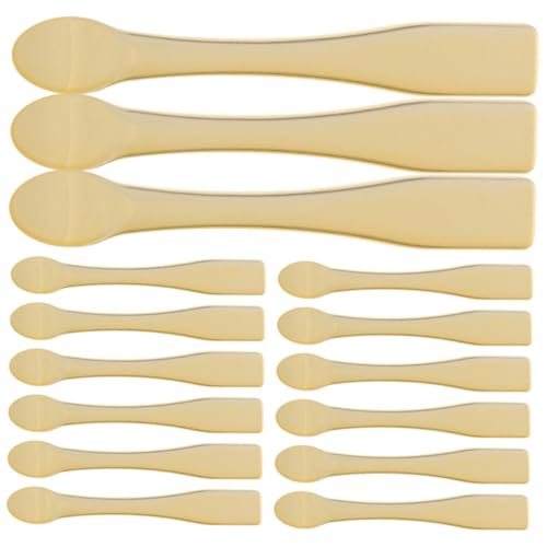 SKISUNO 15 Stück Teiliges Makeup Löffel aus Abs Kleine Goldfarbene Kosmetikspatel für Gesichtscreme Augencreme und Masken Leicht Wiederverwendbar Tragbar für Reisen und Tägliche Anwendung von SKISUNO