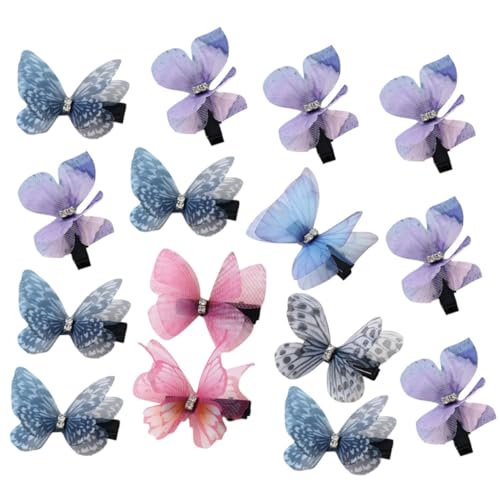 SKISUNO 15 Stück Teiliges Mini Schmetterling Haarklammern Doppelschicht Organza Haarschmuck Leicht und Elegant für Frauen Stil Party Hochzeit Gartenfest Frisur Accessoires Zufällige Farbe von SKISUNO