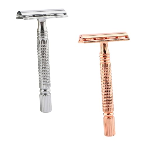 SKISUNO 2 Sätze Old Style Manueller Rasierer Doppel Klinge Sicherheitsrasierer Für Herren Bartpflege Leichtes Rutschfestes Design Für Reisen Und Präzise Nassrasur 2 Stücke * 2 von SKISUNO