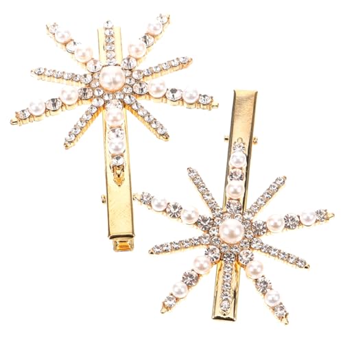 SKISUNO 2 Stck Schneeflocken Haarclips mit Perlen und Funkelnden Strasssteinen Teiliges Haarschmuck Accessoires für Frauen Sicherer für Party Hochzeit und Alltag von SKISUNO