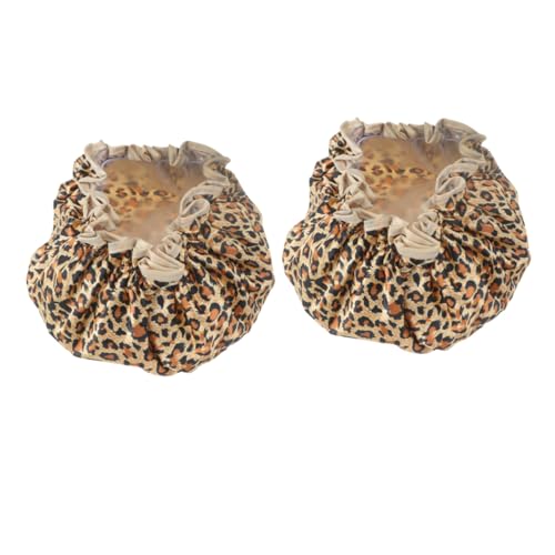SKISUNO 2 Stück Duschhauben Leopard Print Doppellagig Peva Elastisch Kappen für Damen Shampoo Beauty Salon Haar und Badeschutz von SKISUNO
