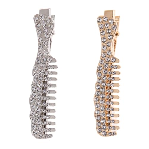 SKISUNO 2 Stück Glänzende Haarklammern mit Strasssteinen Kleine Kammform Haarschmuck für Damen Stilvolle Haarspangen in Gold und Silber Vielseitige Accessoires für Festtage und Alltag von SKISUNO