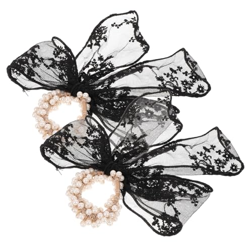 SKISUNO 2 Stück Elastische Perlen Haarbänder Mit Spitzen Stilvolle Bogen Pferdeschwanzhalter Für Frauen Haarschmuck Für Partys Und Alltag von SKISUNO