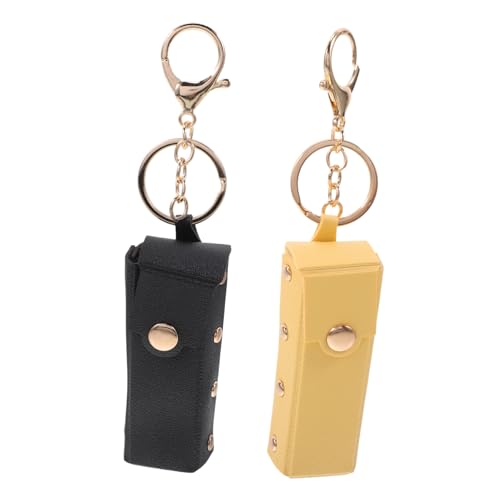SKISUNO 2 Stück Schlüsselanhänger Lippenstift Halter Für Mädchen Tragbar Schwarz Und Gelb Aus Pu Leder Für Reisen Kompakt Und Praktisch Lippenbalsam Halter von SKISUNO