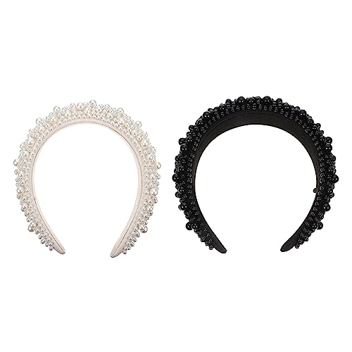 SKISUNO 2St breites Perlenstirnband Haarschmuck für Mädchen Accessoires für Mädchen Tiara Haargummi Stirnbänder für Mädchen kreativer Kopfschmuck breites Stirnband schmücken von SKISUNO