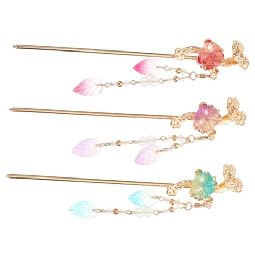 SKISUNO 3 Stück Antike Blüten Haarnadel Chinesischer Haarschmuck mit Quaste Retro Haarstab für Damen Einfache Anwendung Passend zu Bun Frisuren und Eleganten Looks von SKISUNO