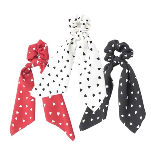 SKISUNO 3 Stück Haarbänder mit Herzmotiv Elastische Haargummis aus Hochwertigem Material Dekorative Haarschleifen in und Dunkel Rot Schonend für Haare Modischer Haarschmuck für Damen und von SKISUNO