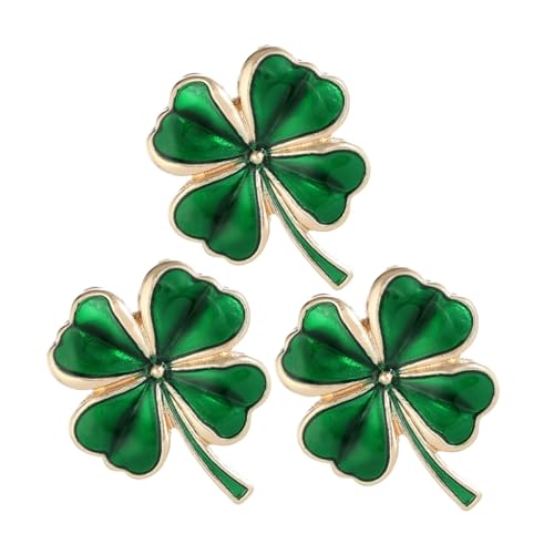 SKISUNO 3 Stück Vierblättrige Kleeblatt Broschen aus Metall und Emaille Langlebige Glücks anstecknadeln für Damen Kleine Leichte Modeaccessoires für Alltag und Festliche Anlässe von SKISUNO