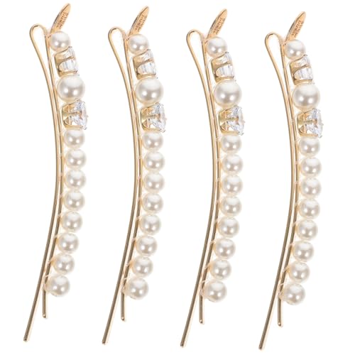 SKISUNO 4 Stück Perlen Haarspangen mit Strasssteinen Metall Haarclips für Damen und Mädchen Stilvoller Haarschmuck für Hochzeit Party Alltag Geeignet zum Befestigen von Dünnem Haar und von SKISUNO