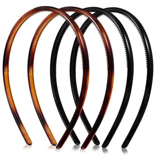 SKISUNO 4 Stück Teiliges Haarreifen für Mädchen Wiederverwendbare Schlichte Stirnbänder in Glänzendem Schwarz und Schildpatt Weiche Komfortable Haarschmuck Accessoires für Alltag und von SKISUNO