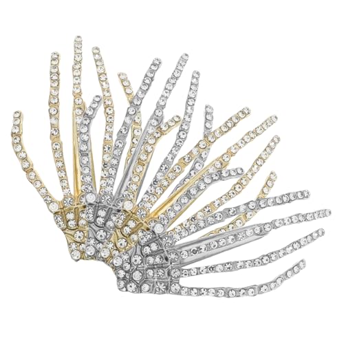 SKISUNO 4 Stück Teiliges Halloween Haarnadel mit Strasssteinen Skelett Hand Form Haarklammern in Silber und Gold Robuste Halloween Haarspangen für Damen und Mädchen Langlebiger Haarschmuck SKISUNO 4 Stück Teiliges Halloween Haarnadel mit Strasssteinen Skelett Hand Form Haarklammern in Silber und Gold Robuste Halloween Haarspangen für Damen und Mädchen Langlebiger Haarschmuck von SKISUNO