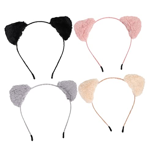 SKISUNO 4 Stück Teiliges Katzenohren Haarreif für Cosplay Niedliche Tierohren Haarbänder für Beige und Schwarz Leicht und Bequem Perfektes Zubehör für Partys und Kreative Anlässe von SKISUNO