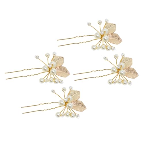 SKISUNO 4 Stück Teiliges U Förmiges Haarschmuck aus Legierungsblättern mit Perlenbesatz Stilvolle Haarnadeln für Hochsteckfrisuren Geeignet für Damen bei Hochzeit Party und Alltag von SKISUNO