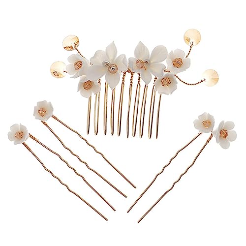 SKISUNO 4Stücke Teiliges Braut Haarzubehör U Förmige Haarnadeln mit Blumenhaarkamm für Hochzeiten Brautschmuck Elegant und Handgefertigt für Besondere Anlässe von SKISUNO