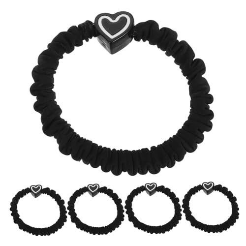 SKISUNO 5 Stück Herz Haargummis Elastisch Dicke Nahtlose Haarbänder für Damen und Mädchen Schonend Haarschäden Sicherer für Pferdeschwanz und Styling Modisch Schwarz von SKISUNO