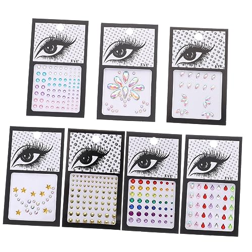 SKISUNO 7 Sätze Gesichts Juwelen Aufkleber Teiliges mit Selbstklebenden Strasssteinen Verschiedenen Farben für Festivals Karneval und Cosplay Glitzernde Gesichtsgemälde für Looks von SKISUNO