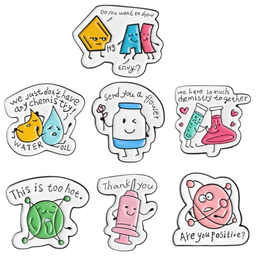 SKISUNO 7 Stck Teiliges Metall Broschen Chemie Labor Cartoon Anstecker für Damen Kleidung Rucksack Pin Ästhetisch Kreativ Langlebig Modisch Vielseitig von SKISUNO