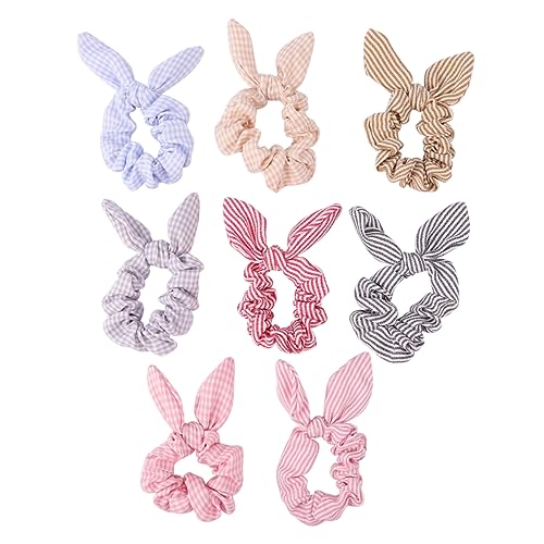 SKISUNO 8 Stück Bunny Ears Haargummis mit Schleife Elastische Haarbänder für Mädchen Farbenfroh und Bequem für Alltag und Feste als Haarschmuck oder Armband Zufällige Zufällige Farbe von SKISUNO