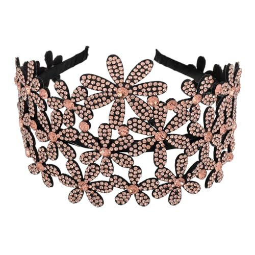 SKISUNO Breiter Strass Blumen Haarreif für Damen Rutschfeste Haarspange für Hochzeiten Partys und Täglichen Gebrauch Haaraccessoire Champagnerfarbe von SKISUNO