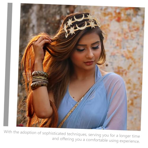SKISUNO Doppelter Haarschmuck mit Stern Mondmotiv Metall Haarreif für Hochzeit und Party Boho Brautkrone mit Stabiler Sitz Eleganter Kopfschmuck für Frauen und Festlichkeiten von SKISUNO