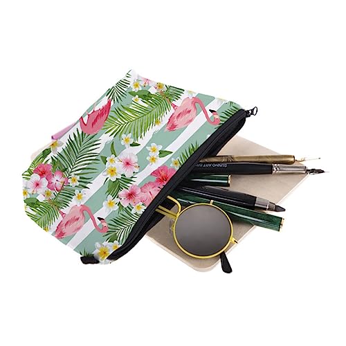 SKISUNO Kulturbeutel Reise Make Up Tasche Tragbare Kosmetiktasche mit Flamingo und Blumendruck für Reisen Kosmetik Organizer von SKISUNO