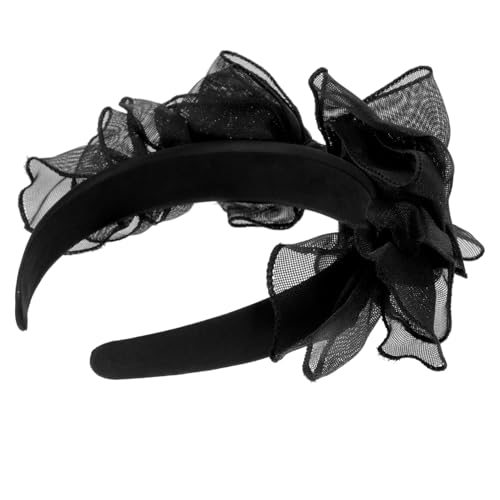SKISUNO Französisches Vintage Spitzen Haarschmuck Stirnband mit Großer Schleife Doppeltes Netz für Festliche Bühnenauftritte und Cosplay Dekoration in Schwarz von SKISUNO