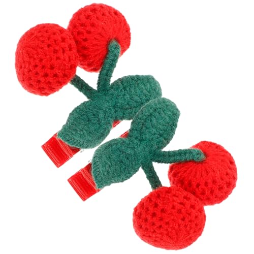SKISUNO 2stücke Gehäkelte Kirsch-haarspangen Für Kleine Mädchen Haarschmuck Aus Gestricktem Obst Für Mädchen Dekorative Haarspangen Für Glattes Oder Geflochtenes Haar von SKISUNO