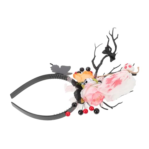 SKISUNO Halloween Haarreif mit Geweih Skelett und Geist Leichter Party Haarschmuck für Cosplay Totentags Festival und Kostümfeier Einzigartiges Design mit Hirschgeweih und Schädelmotiven von SKISUNO