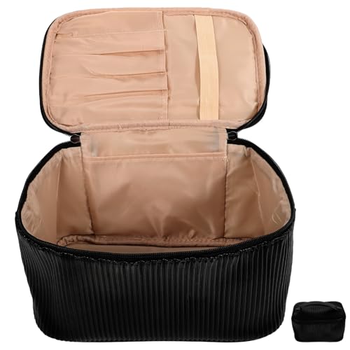 SKISUNO PU Leder Kosmetiktasche Damen Tragbare Doppellagige Kulturtasche mit Großem Fassungsvermögen Multifunktional für Make up Reise und Alltag Handliche Schminktasche in Klassischem von SKISUNO