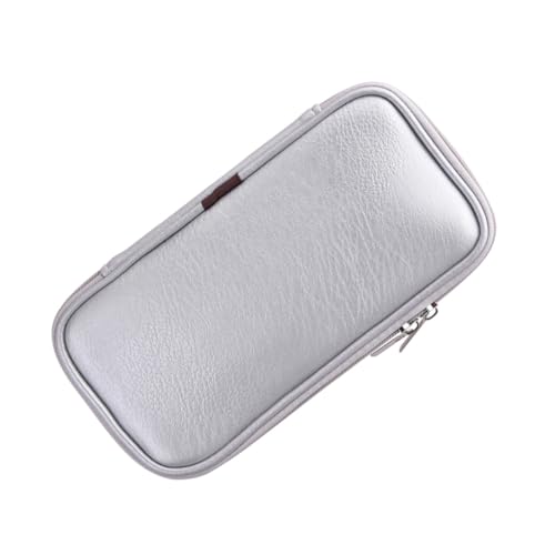 SKISUNO PU Leder Kosmetiktasche für Make Up Pinsel Reise Make Up Pinselhalter mit Reißverschluss Leichter Organizer für Damen Kompakte Schminktasche in Silber Praktischer Beautycase von SKISUNO
