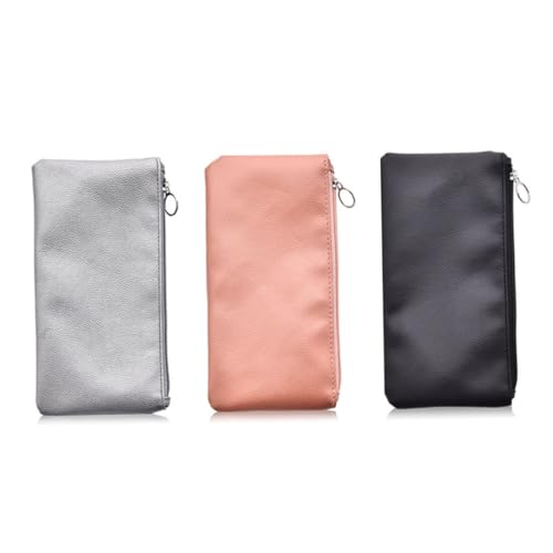 SKISUNO PU Leder Kosmetiktasche mit Reißverschluss Wasserfest Langlebig Kompakt Vielseitig Nutzbar als Schminktasche und Organizer für Damen Solide Silberne Farbe Leicht zu Reinigen für von SKISUNO