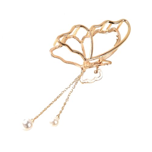 SKISUNO Perlen Tassel Haarklammer Damen Leichte Haarspange mit Schmetterlingsdesign Langlebig Hautfreundlich Modisches Accessoire für Hochzeit Party und Alltag Goldfarbener Haarklammer von SKISUNO