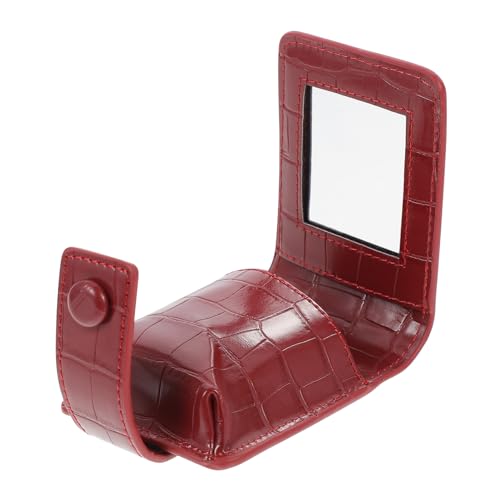 SKISUNO Rote Pu-lippenstifttasche Modischer Mini-Kosmetik-Organizer Reise-Make-up-etui Tragbarer Lippenstifthalter Spiegel Leder-Make-up-Tasche von SKISUNO