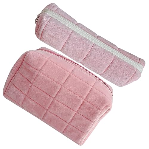 SKISUNO Reise Kosmetiktasche 2er Set Kosmetiktaschen Aus Üsch Große Kapazität Make up Taschen Für Damen Multifunktionale Aufbewahrungstaschen Für Kosmetik Und Schreibwaren Kosmetiktasche Set von SKISUNO