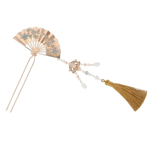 SKISUNO Retro Chinesische Haarspange Metall mit Emaille Fächer und Blauer Tassel Traditionelle Haarnadel für Frauen Vielseitiges Haarschmuck für Hochzeit Fest Hanfu Cosplay von SKISUNO