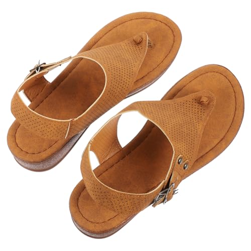 SKISUNO Sommer Damen Sandalen Zehentrenner Flach Atmungsaktiv Rutschfest PU Gummi Material Leicht Praktisch Strand Schuhe von SKISUNO