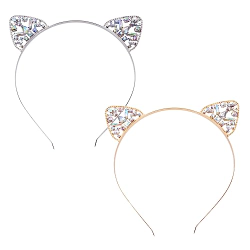 SKISUNO 2stücke Katzenohren Haarschmuck Mit Glitzersteinen Niedliches Haarband Für Partys Cosplay Und Festivals Und Bequem Zu Tragen Für Erwachsene von SKISUNO