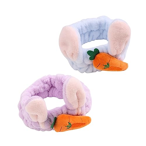 SKISUNO 2stücke Plüsch-hasenohren-kopftuch Mit Karotten-dekoration Elastisches Stirnband Für Gesichtwaschen Spa-kosmetik Haarband Für Mädchen Und Frauen Zufällige Farbe von SKISUNO