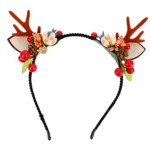 SKISUNO Geweih Haarreif Stirnband Weihnachten Ohr Haarband Weihnachtskopfschmuck Weihnachtskopfbedeckung Beeren Weihnachtshaaraccessoire von SKISUNO