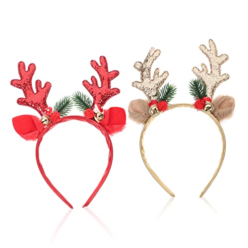 SKISUNO 2stücke Rentier Geweih Haarreifen Für Weihnachten Süße Weihnachts-haaraccessoires Mit Glitzer Und Glöckchen Für Feste Und Fotografie von SKISUNO