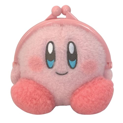 Kirby Fluffy Coin Purse - Weiche Plüsch-Geldbörse mit bezauberndem lächelndem Design, sicherer Kiss-Lock-Verschluss - 13 cm, Pink, Clip-Etui, Plüschtasche, Charakter-Tasche, Kirby-Münzgeldbörse, von SKJ USA, INC.