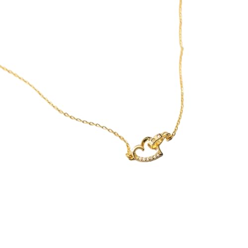 925 Romantischer, ineinandergreifender Herz-Anhänger, Halskette mit rundem Anhänger, schön und vielseitig, geeignet für Frauen, stapelbar zu tragen, Einstellbar, Kristall von SKJUBLPG