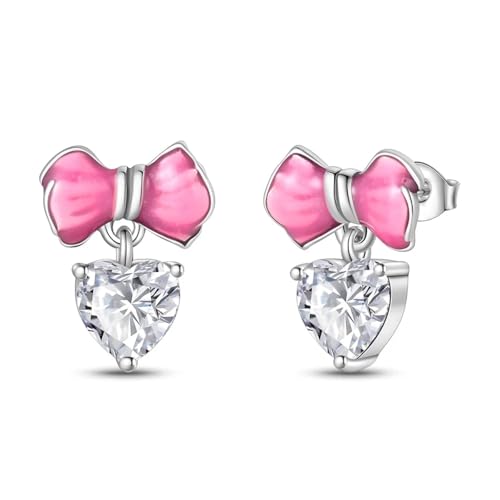 Damen-Ohrstecker 925 rosa Herz Schleife für Mode-Accessoires von SKJUBLPG