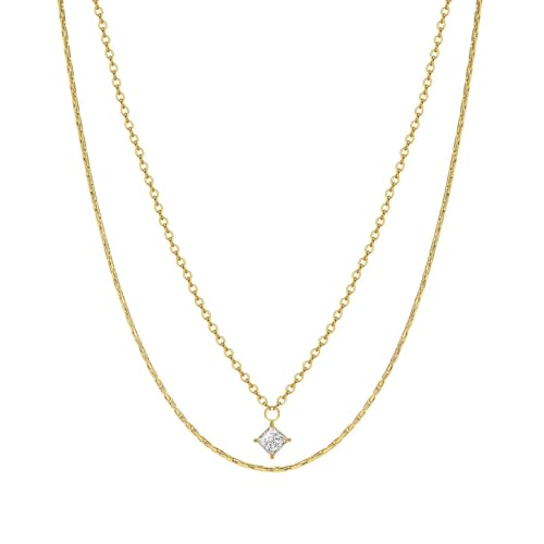 Einfache, quadratische Halskette mit doppeltem Anhänger, eine schöne und vielseitige Halskette für Frauen, die zu jedem Stil getragen werden kann, Einstellbar, Kristall von SKJUBLPG