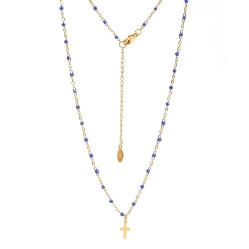 Halskette mit kleinem, schlankem, einfachem, niedlichem Kreuz-Anhänger, für Damen und Herren, Einstellbar, Kristall von SKJUBLPG